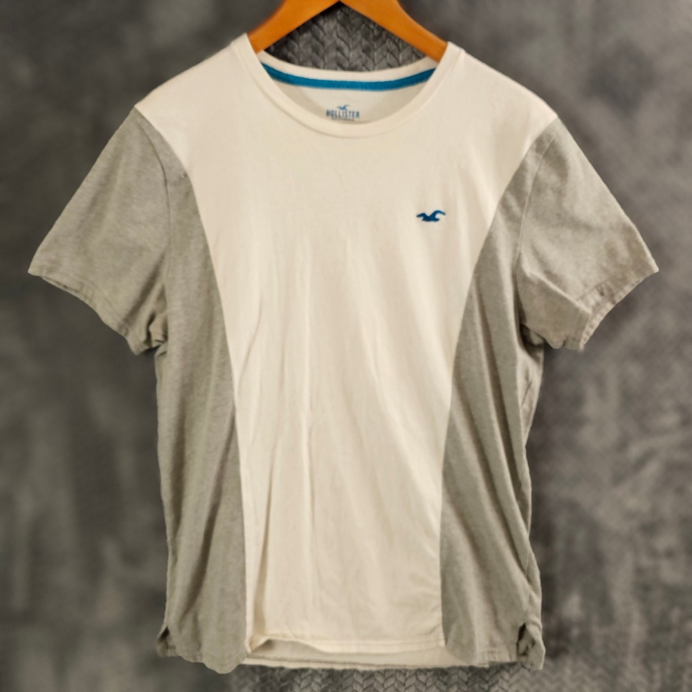Hollister‎ California Men's Colorblock T-Shirt Large White Grey Short Sleeve